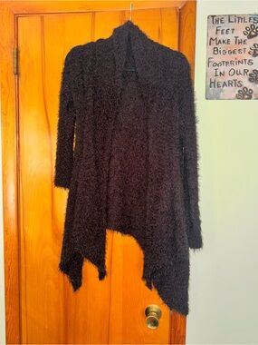 Cozy Black Fuzzy Women's Sweater Cardigan
